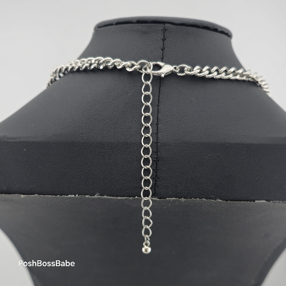 Boho Statement Necklace with Silver-Tone Crescent Medallions – 20-23" Length - Picture 8 of 12